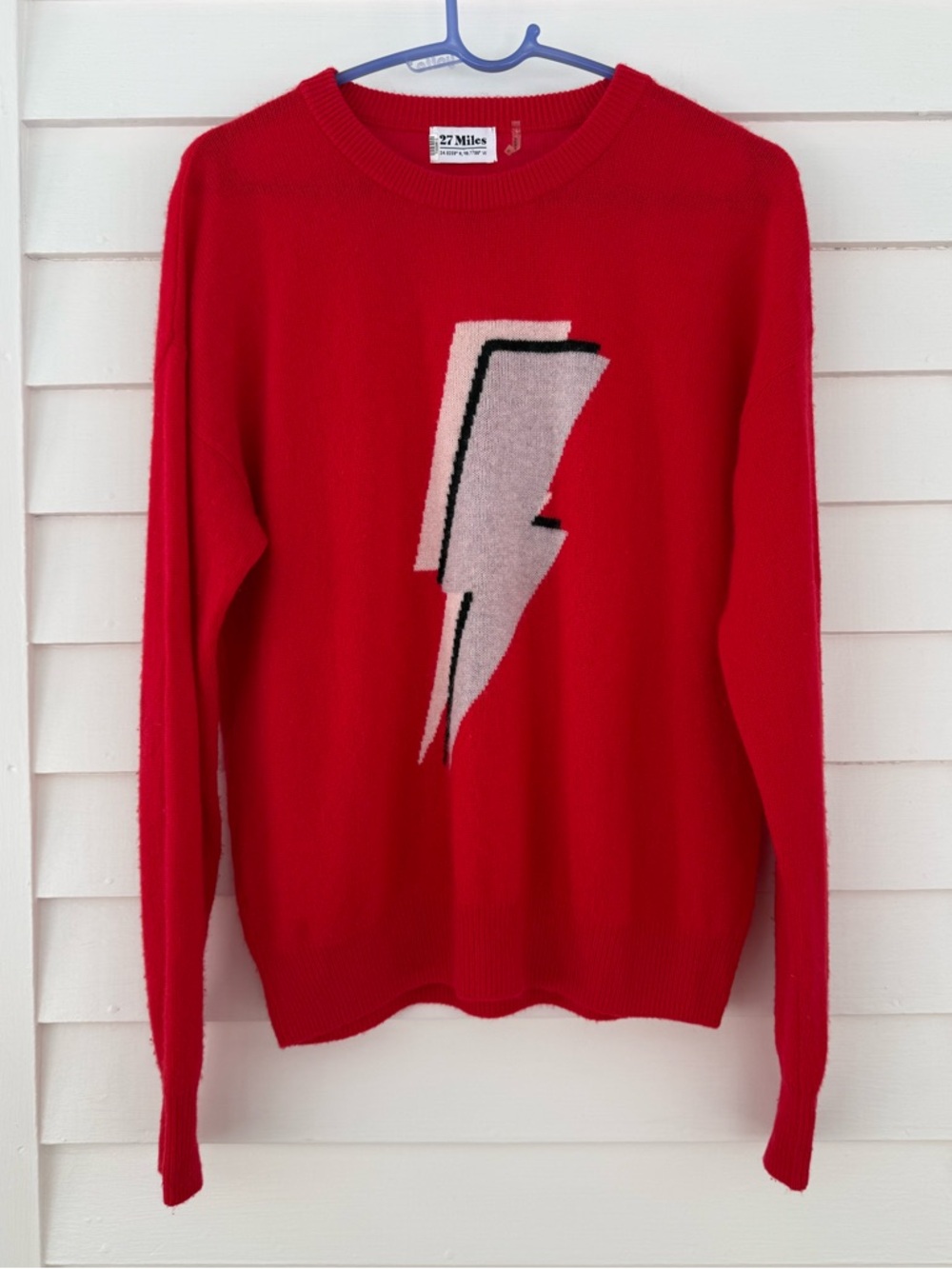 27 Miles | Cashmere Red Lightning Bolt Sweater 100% Cashmere Size M